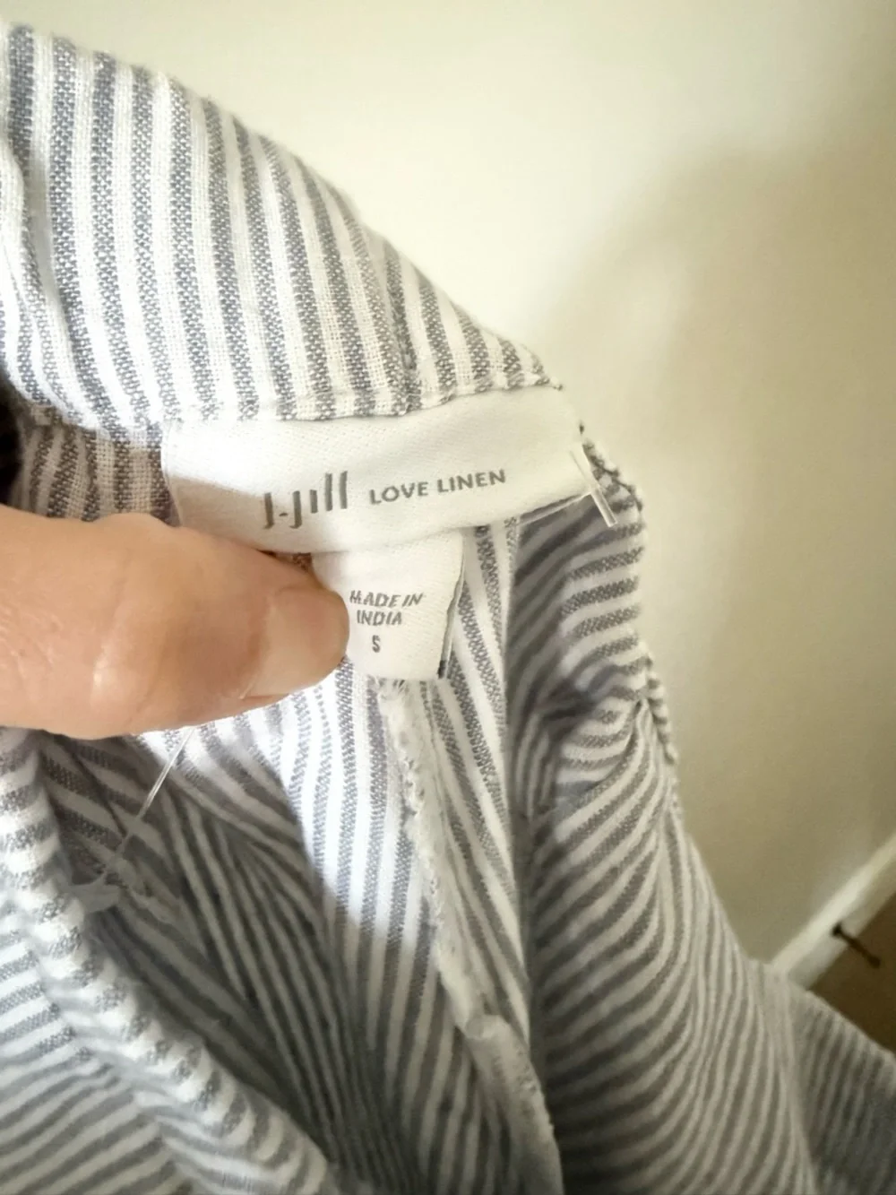 J. Jill Love Linen Cropped Pant with Side Button Detail in Blue & White Stripe S - Picture 5 of 6